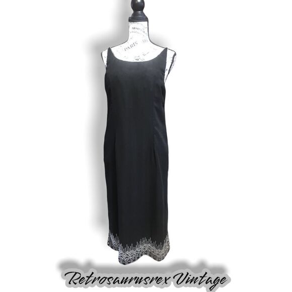 Vintage Laurence Kazar 1990’s Silver Beaded Little Black Dress, Large - Picture 7 of 11